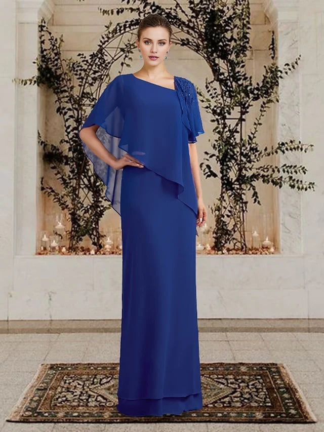 Elegant A - Line Square Neck Cape - Sleeve Zipper Back Floor - Length Mother of the Bride Dresses