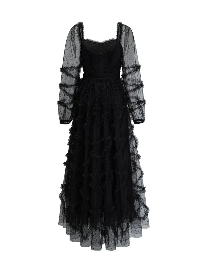 Elegant A - Line Square Neck Long Sleeve Zipper Back Long Length Prom Dresses