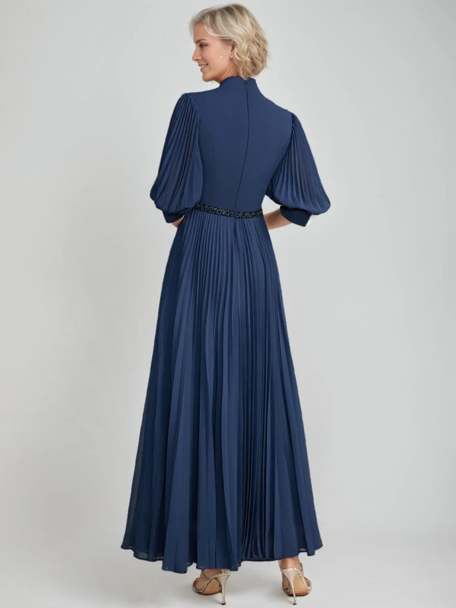 Elegant A - Line Square Neck Puff - Sleeve Zipper Back Floor - Length Mother of the Bride Dresses