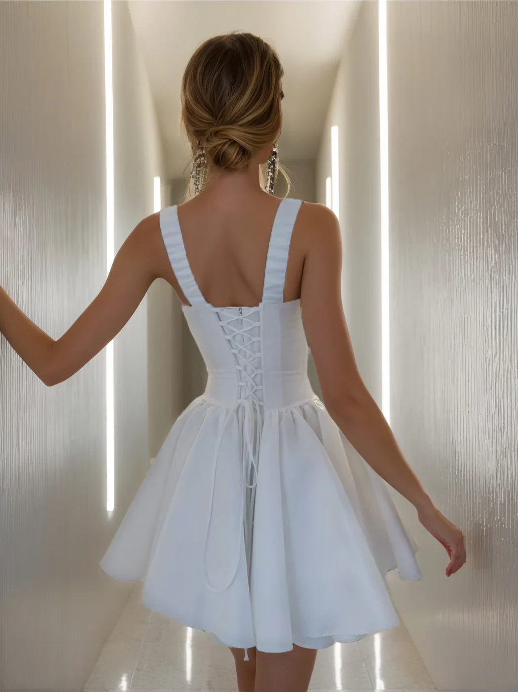 Elegant A - Line Square Neck Sleeveless Lace - Up Back Mini Length Homecoming Dresses