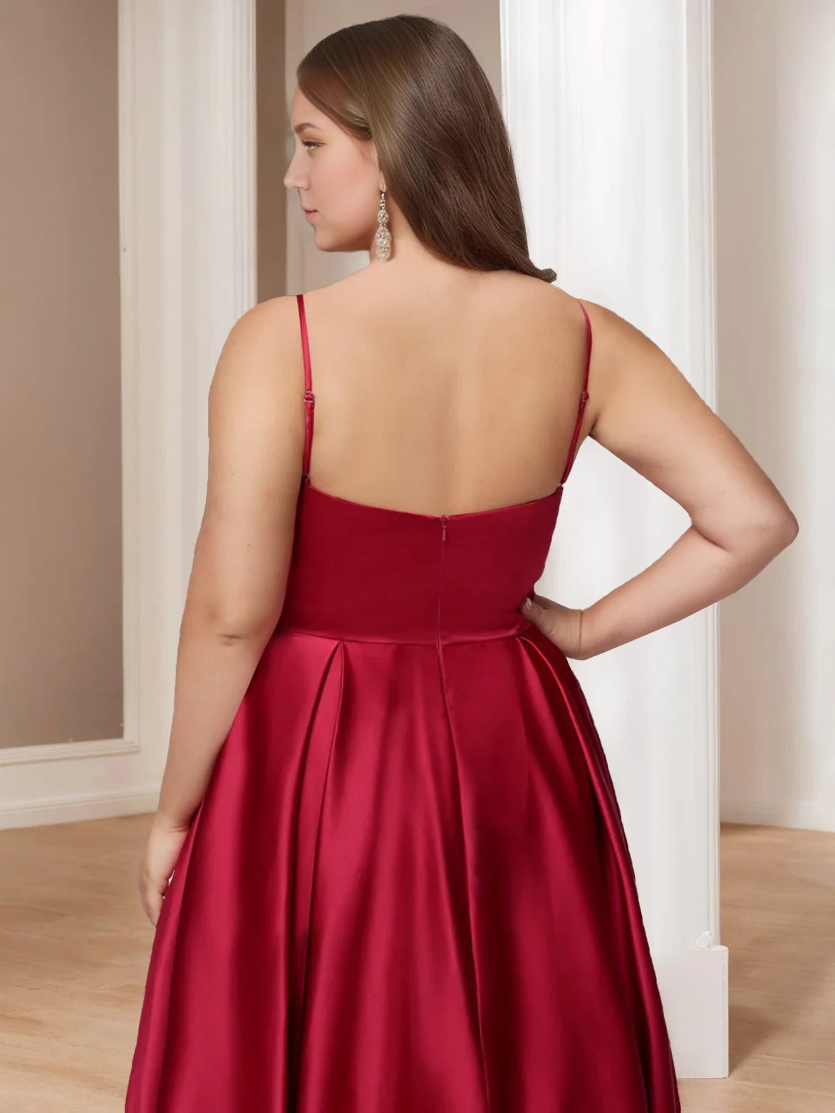 Plus Size Elegant A - Line Square Neck Sleeveless Open Back Long Length Prom Dresses