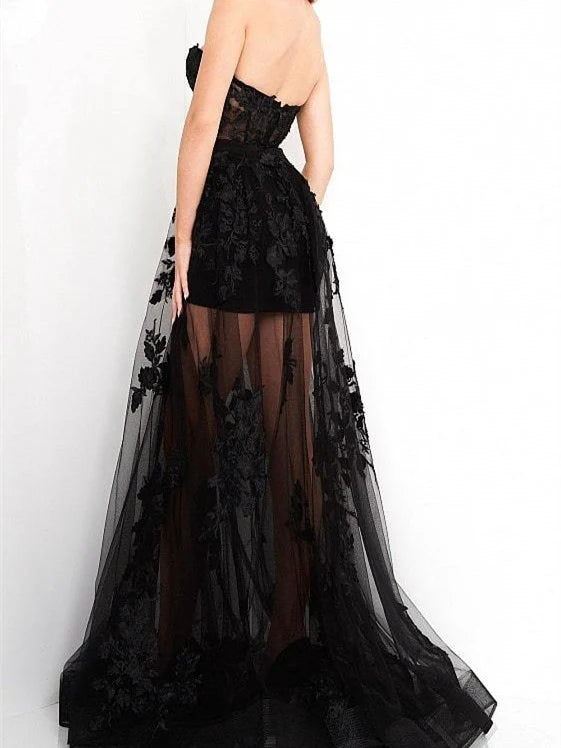 Elegant A - Line Strapless Sleeveless Zipper Back Floor - Length Evening Gown