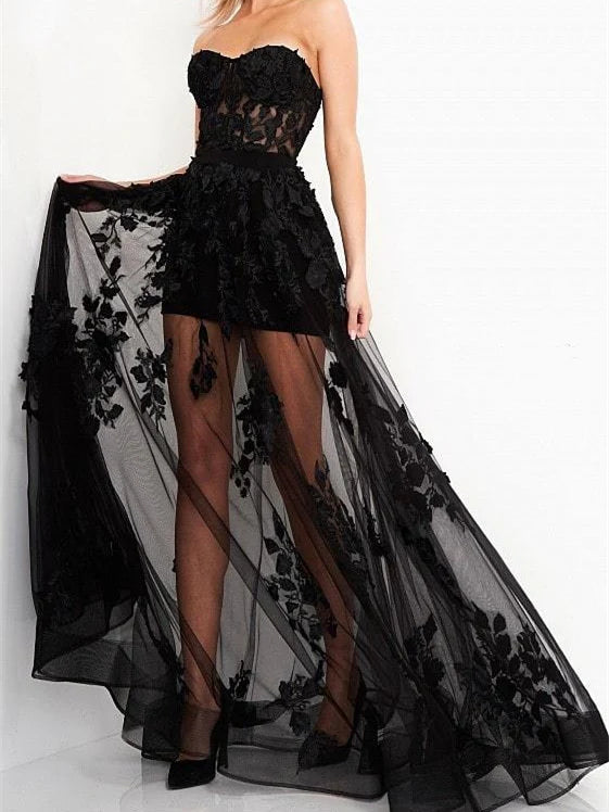 Elegant A - Line Strapless Sleeveless Zipper Back Floor - Length Evening Gown