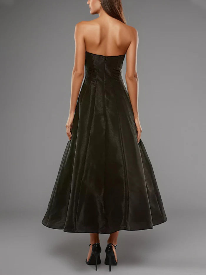 Elegant A - Line Strapless Sleeveless Zipper Back Midi Length Prom Dresses