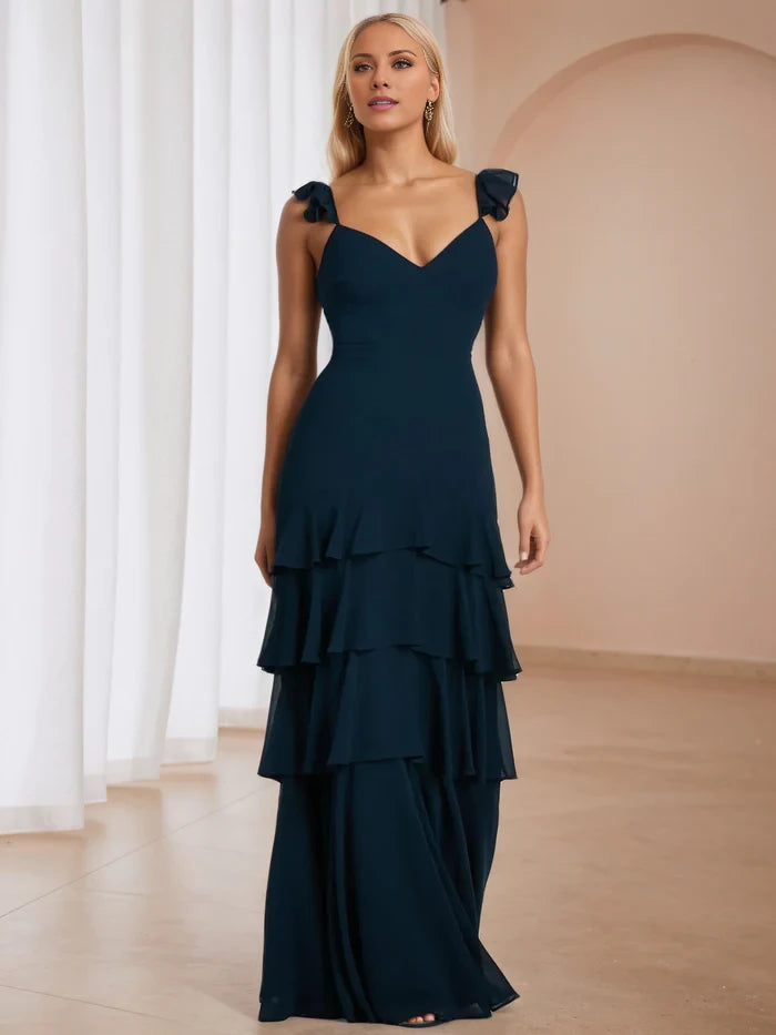 Elegant A - Line Sweetheart Neck Ruffled Strap Open Back Long Length Prom Dresses