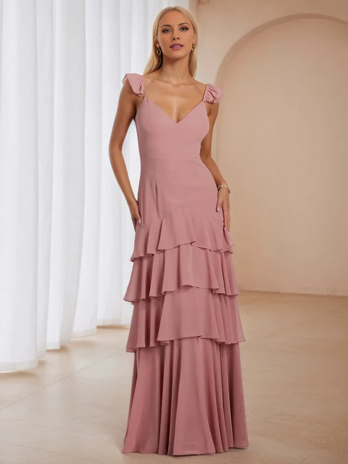 Elegant A - Line Sweetheart Neck Ruffled Strap Open Back Long Length Prom Dresses