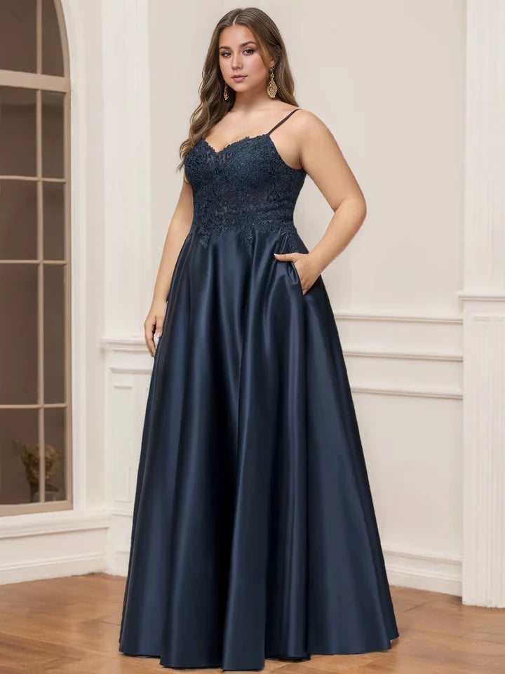 Plus Size Elegant A - Line Sweetheart Neck Sleeveless Open Back Long Length Prom Dresses