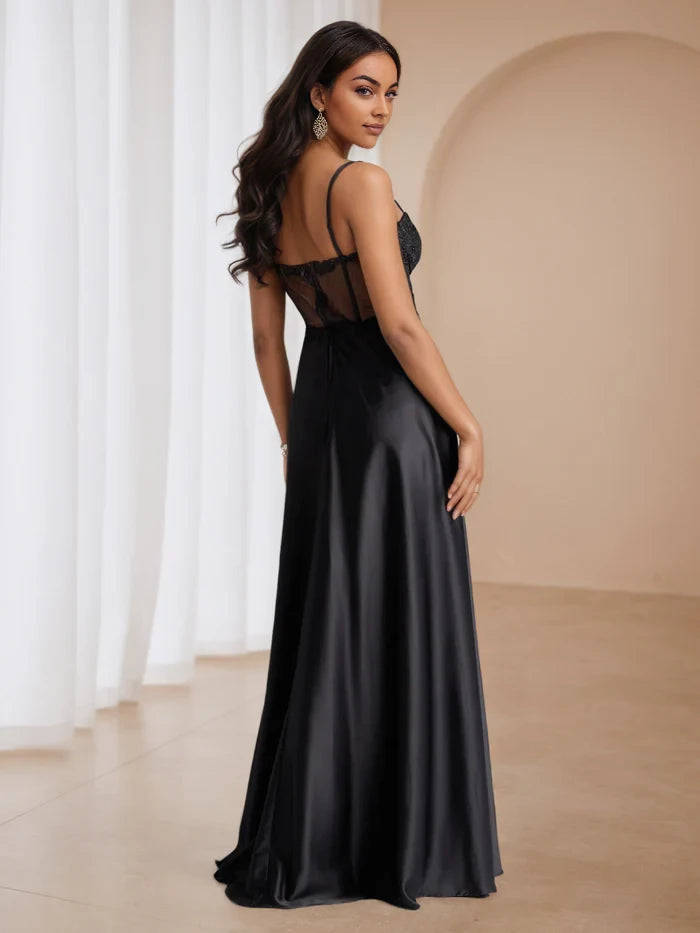 Elegant A - Line Sweetheart Neck Sleeveless Sheer Back Floor Length Prom Dresses