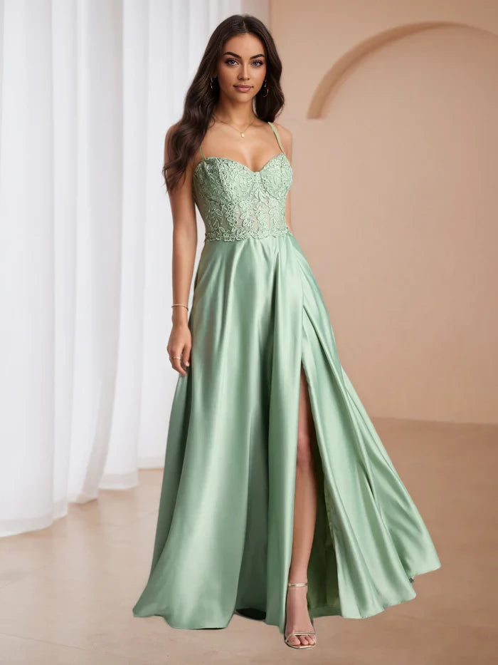 Elegant A - Line Sweetheart Neck Sleeveless Sheer Back Floor Length Prom Dresses