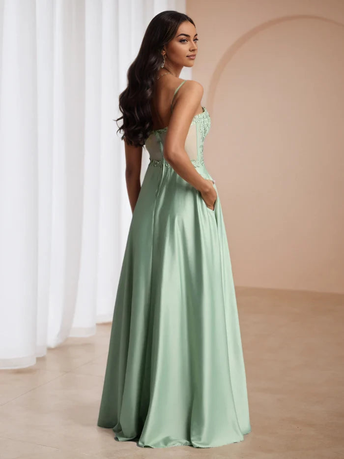 Elegant A - Line Sweetheart Neck Sleeveless Sheer Back Floor Length Prom Dresses