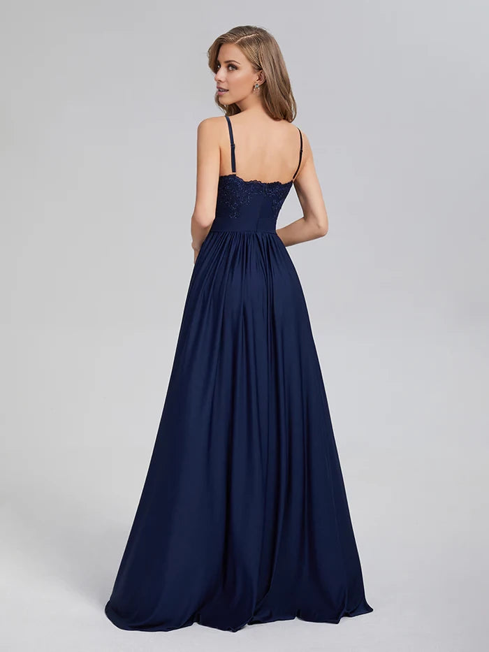 Elegant A - Line Sweetheart Neck Spaghetti Strap Open Back Long Length Prom Dresses