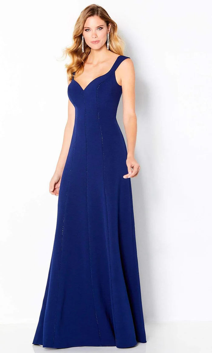 Elegant A-Line V-Neck Sleeveless Beaded-Back Navy Crepe Floor-Length Mother of the Bride Dresses