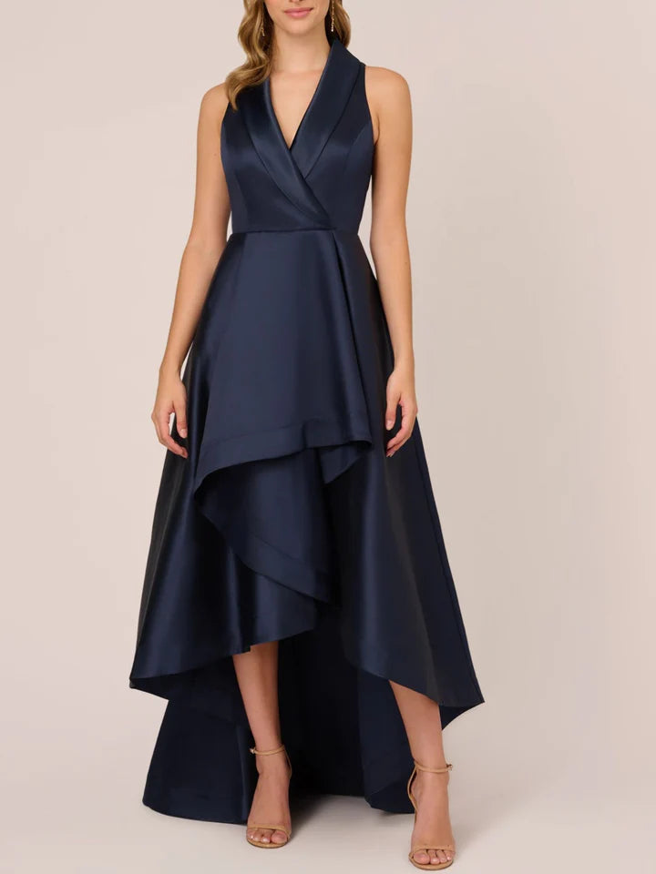 Elegant Asymmetric Plunging V - Neck Sleeveless Zipper Back High - Low Mother of the Bride Dresses