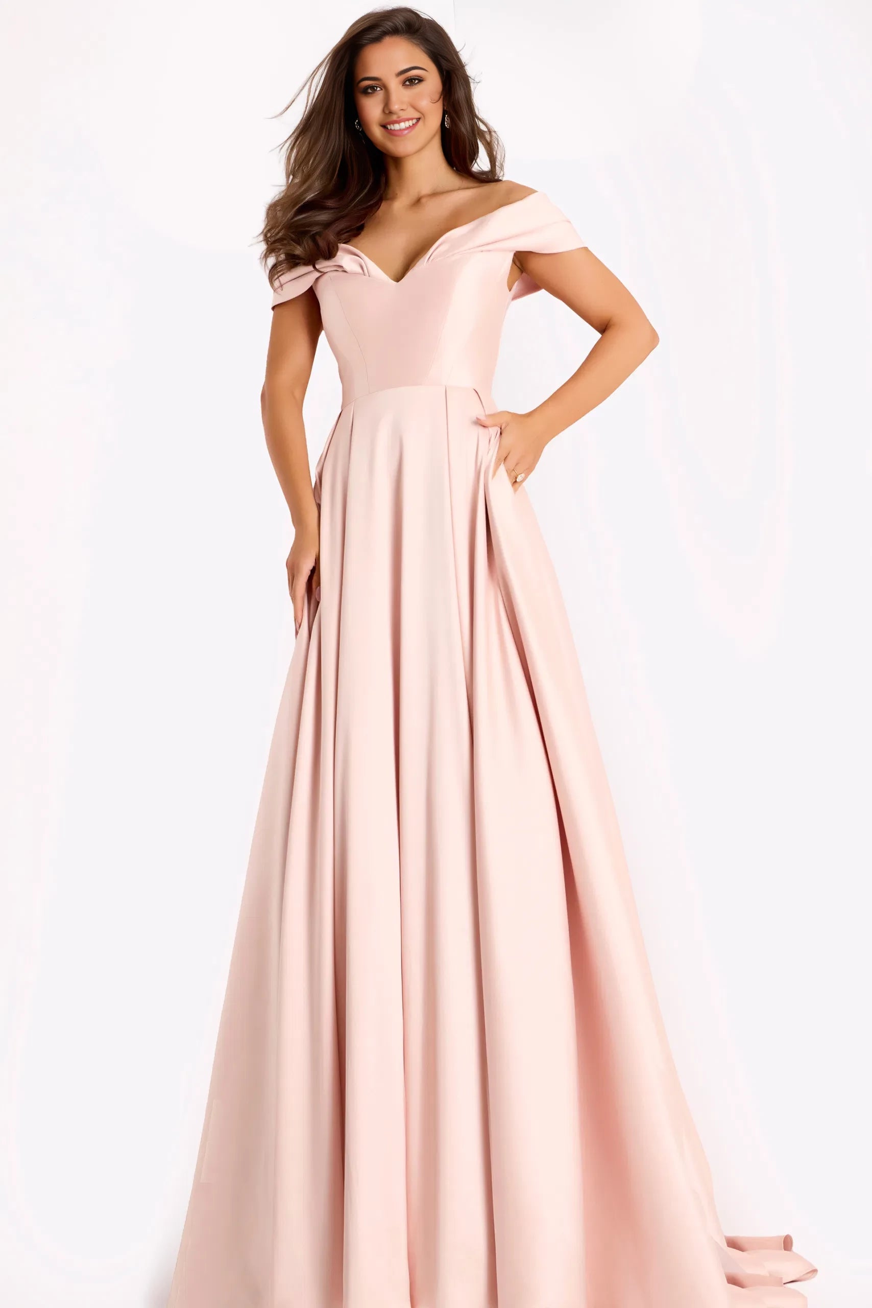 Elegant Ball Gown Off-Shoulder Pocket-Accent Long Length Evening Dresses