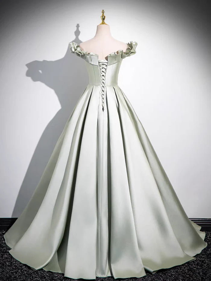 Elegant Ball Gown Off - Shoulder Ruffled Sleeve Lace - Up Back Long Length Quinceanera Dresses