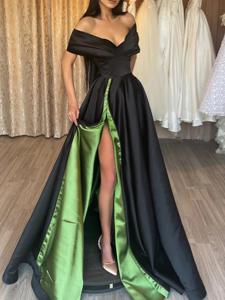 Elegant Ball - Gown Off - Shoulder Short - Sleeve Zipper Back Floor - Length Evening Gown