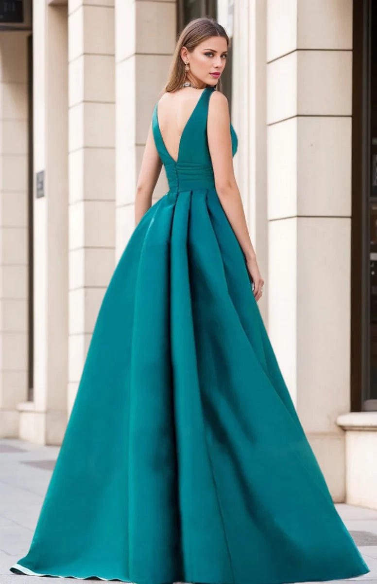 Elegant Ball - Gown Plunging V - Neck Sleeveless Zipper Back Floor - Length Mother of the Bride Dresses