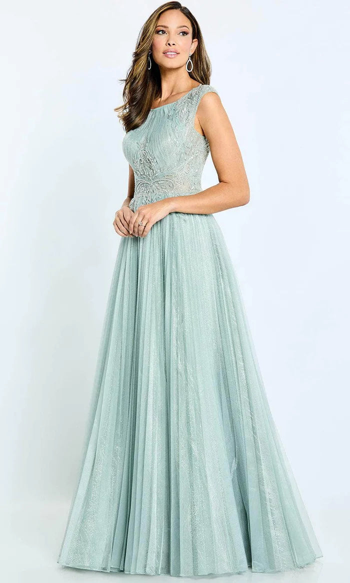 Elegant Ball Gown Scoop-Neck Sleeveless Embroidered-Bodice-Back Mint Glitter-Tulle Floor-Length Mother of the Bride Dresses