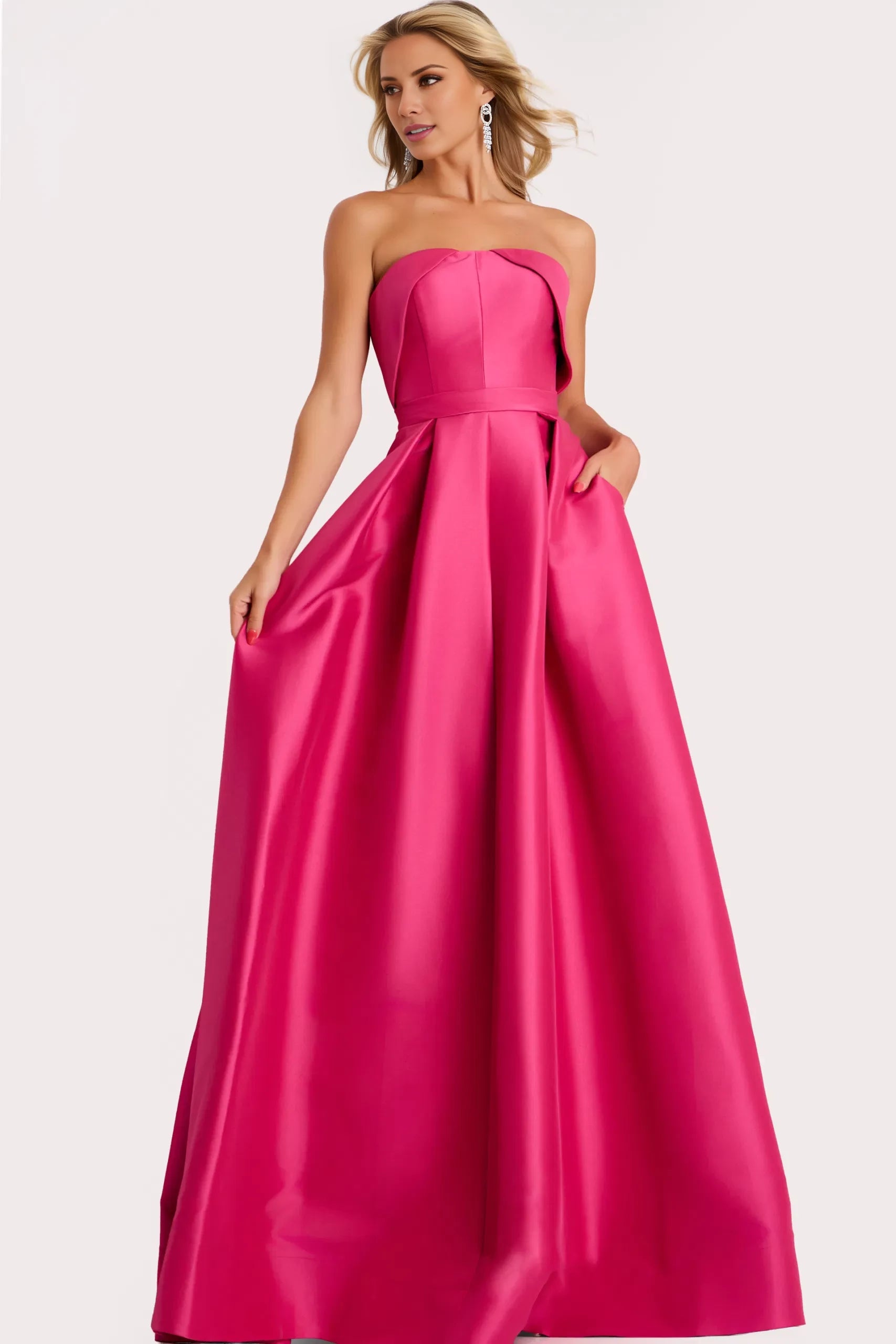 Elegant Ball Gown Strapless Pocket-Accent Long Length Evening Dresses
