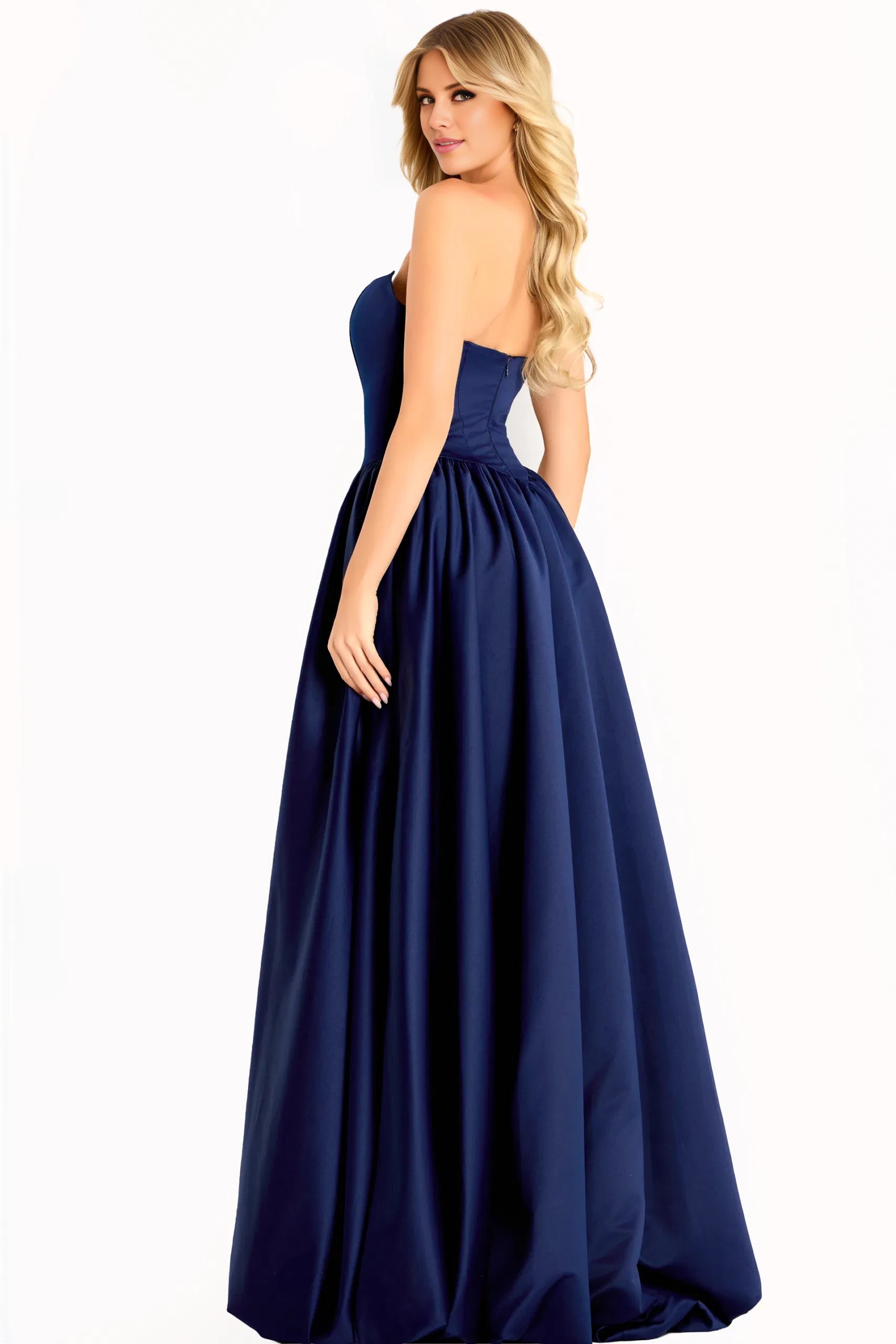 Elegant Ball Gown Strapless Satin Pocket-Accent Long Length Evening Dresses