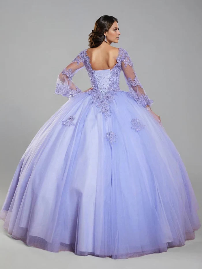 Elegant Ball Gown V - Neck Long Sleeve Lace - Up Back Long Length Quinceanera Dresses