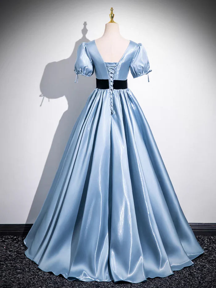 Elegant Ball Gown V - Neck Puff Sleeve Lace - Up Back Long Length Quinceanera Dresses