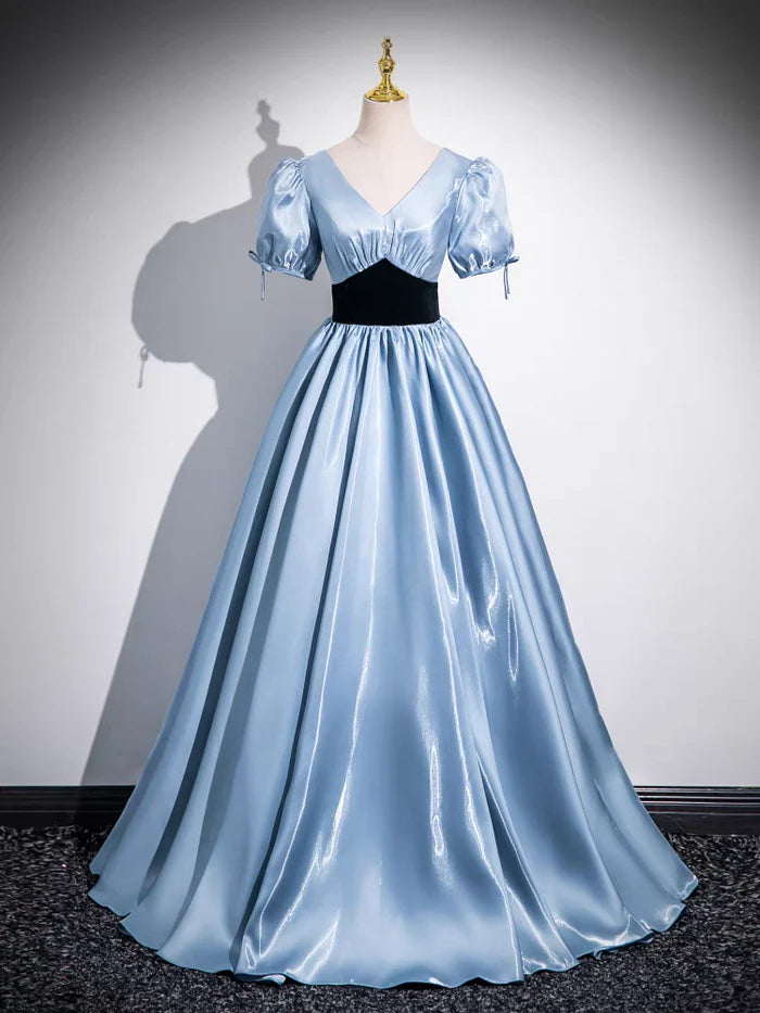 Elegant Ball Gown V - Neck Puff Sleeve Lace - Up Back Long Length Quinceanera Dresses