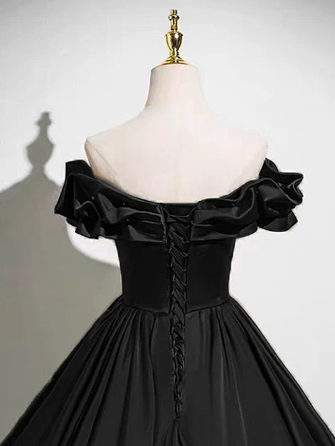 Elegant Ballgown Off-Shoulder Satin Crystal-Accent Lace-Up Back Floor-Length Evening Dresses