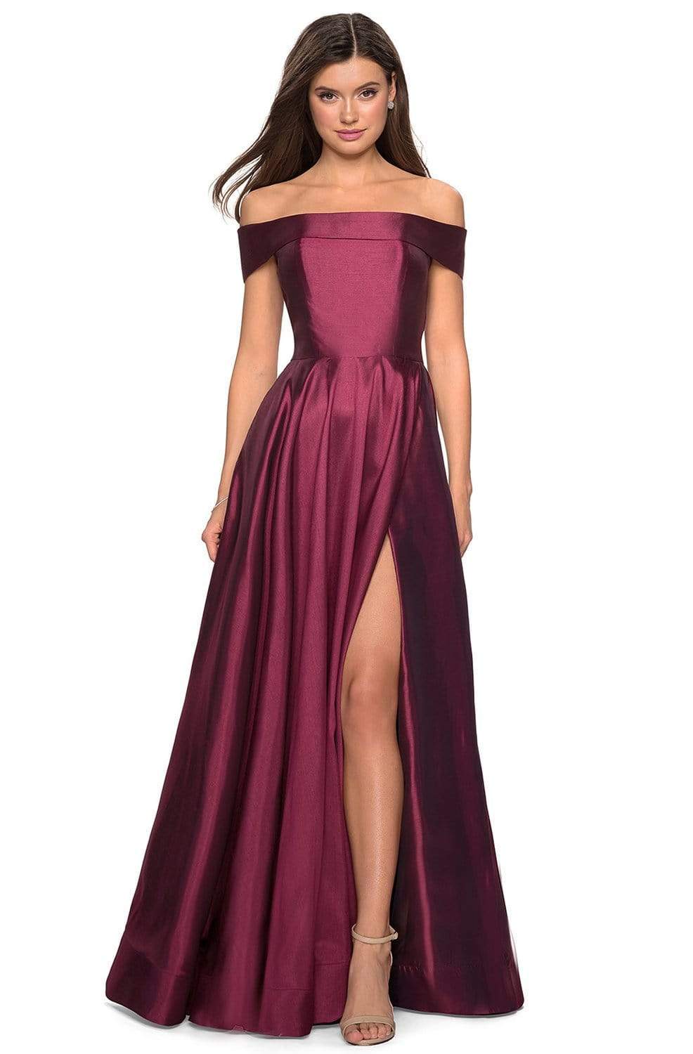Elegant Ballgown Off-Shoulder Sleeveless Open-Back Burgundy Satin Floor-Length Mother of the Bride Dresses