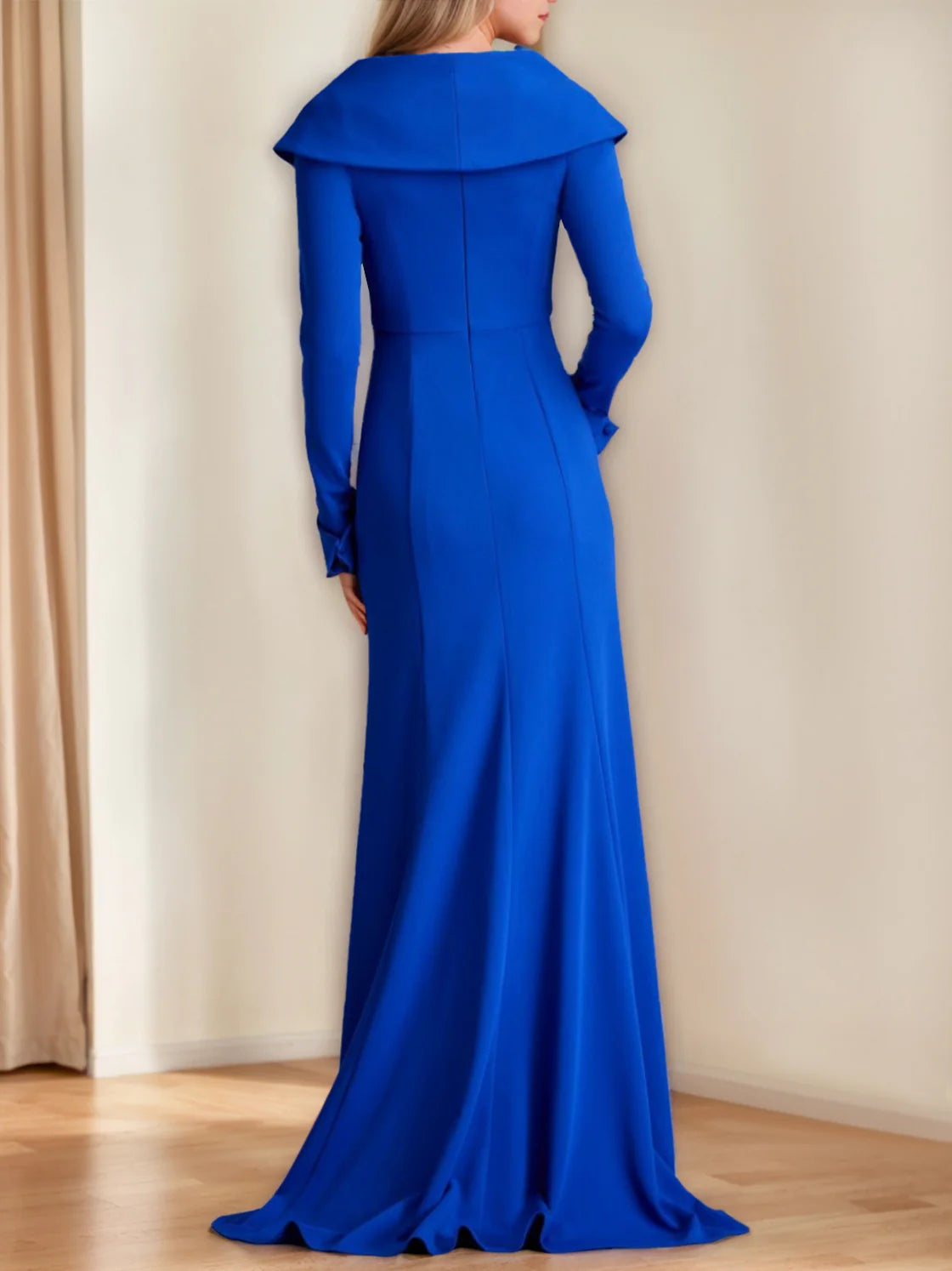 Elegant Mermaid Cowl Neck Long Sleeve Zipper Back Floor - Length Mother of the Bride Dresses