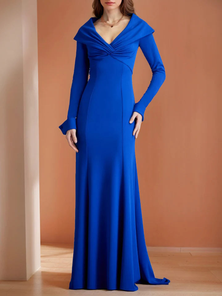 Elegant Mermaid Cowl Neck Long Sleeve Zipper Back Floor - Length Mother of the Bride Dresses