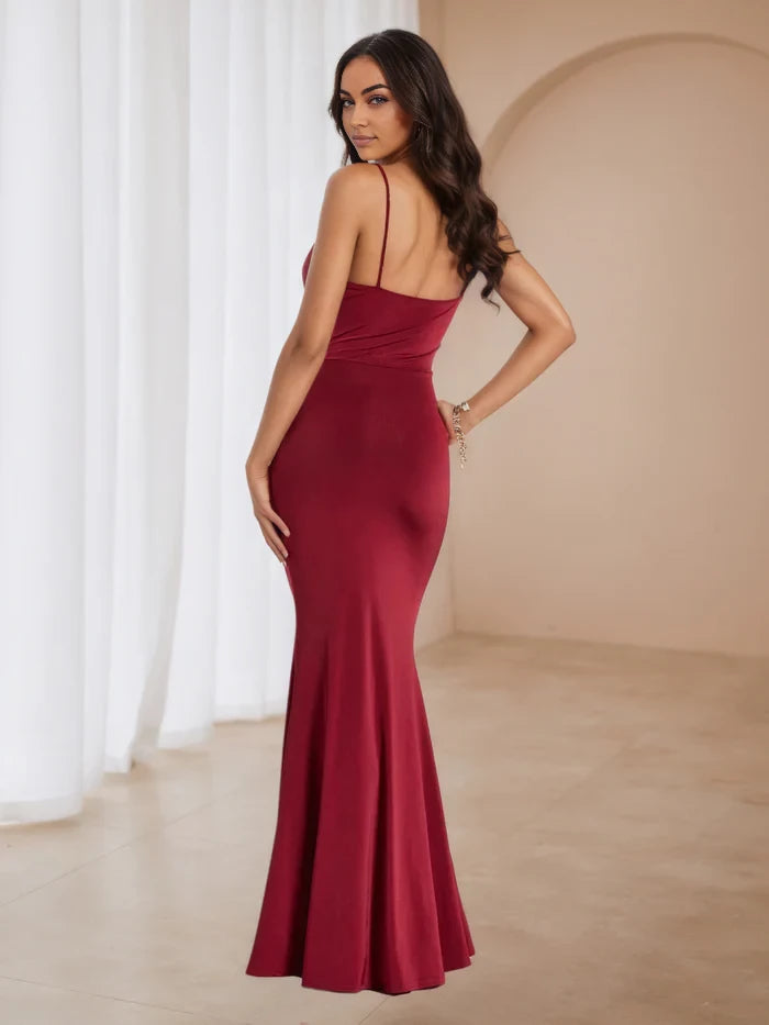 Elegant Mermaid Cowl Neck Sleeveless Open Back Floor Length Prom Dresses