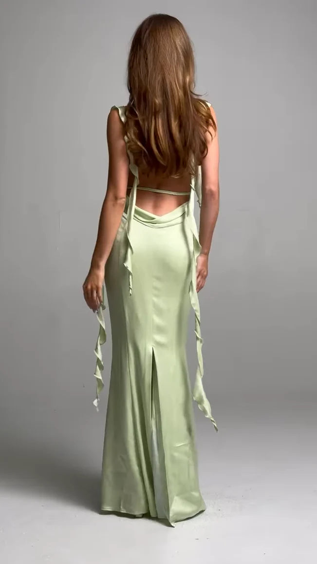 Elegant Mermaid Cowl Neck Sleeveless Open Back Long Length Prom Dresses