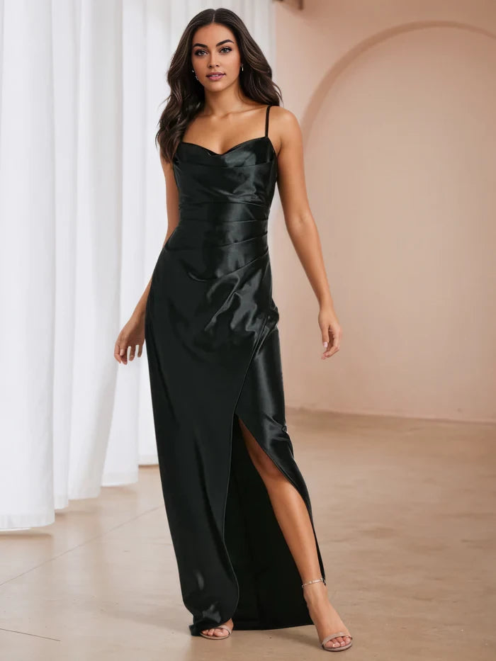 Elegant Mermaid Cowl Neck Sleeveless Open Back Long Length Prom Dresses