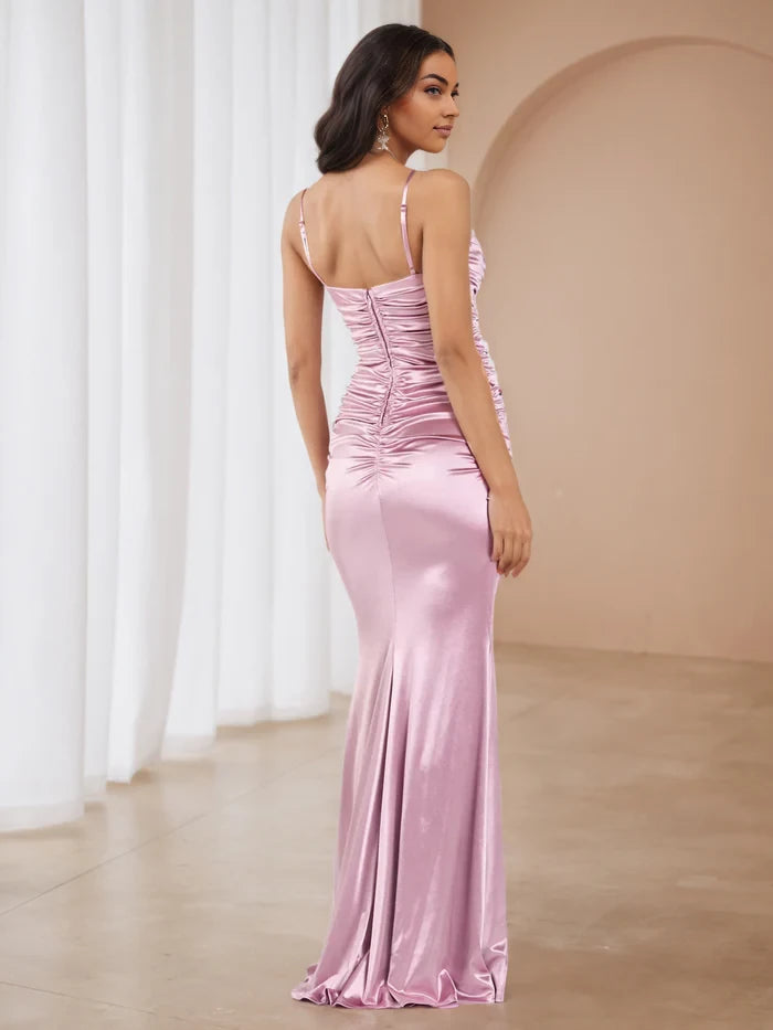 Elegant Mermaid Cowl Neck Sleeveless Zip Back Floor Length Prom Dresses