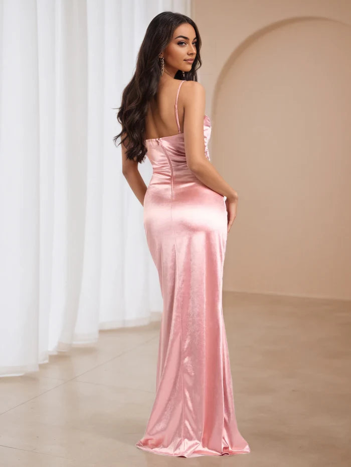 Elegant Mermaid Cowl Neck Sleeveless Zipper Back Floor Length Prom Dresses