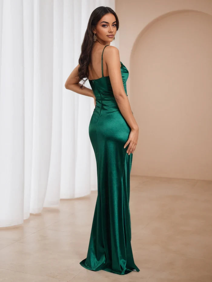 Elegant Mermaid Cowl Neck Sleeveless Zipper Back Floor Length Prom Dresses