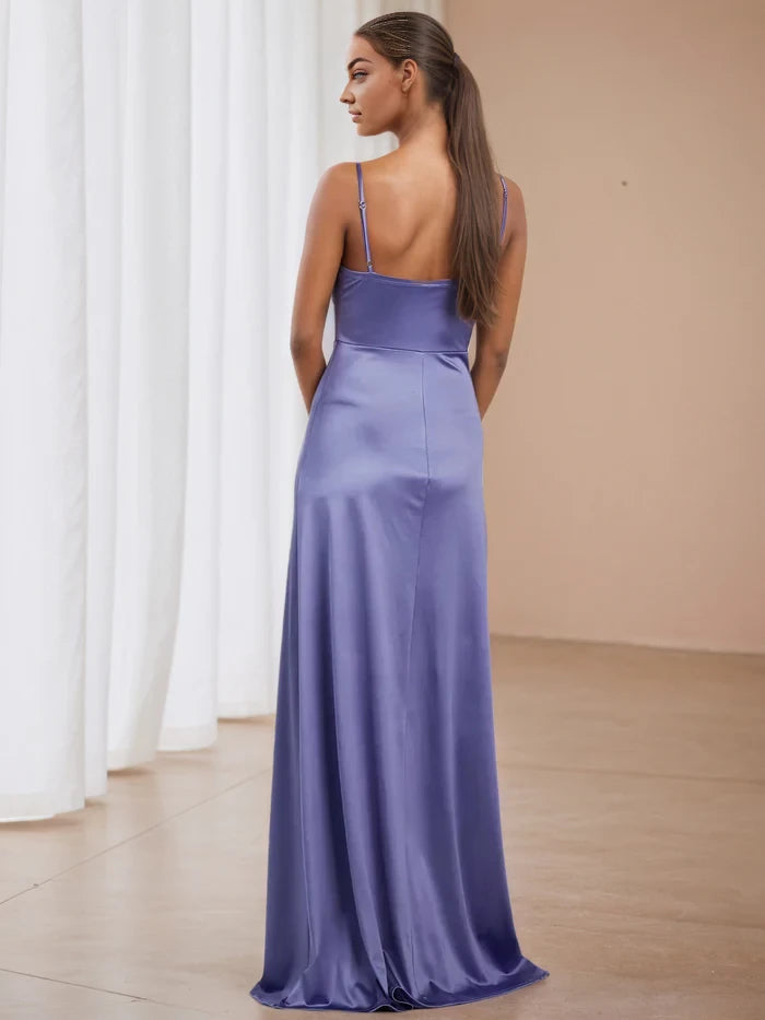 Elegant Mermaid Cowl Neck Spaghetti Strap Open Back Long Length Prom Dresses