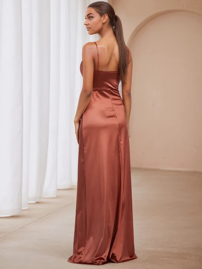Elegant Mermaid Cowl Neck Spaghetti Strap Open Back Long Length Prom Dresses
