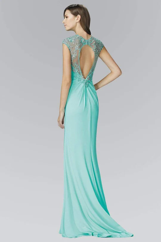 Elegant Mermaid High-Neck Cap-Sleeve Cut-Out-Back Mint-Green Beaded-Chiffon Floor-Length Mother of the Bride Dresses