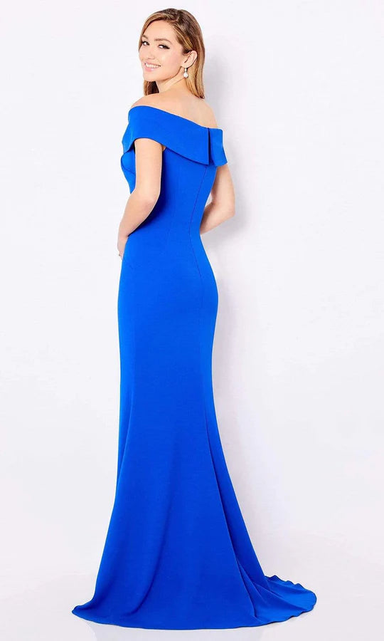 Elegant Mermaid Off-Shoulder Beaded-Trim Royal Blue Satin Floor-Length Mother of the Bride Dresses