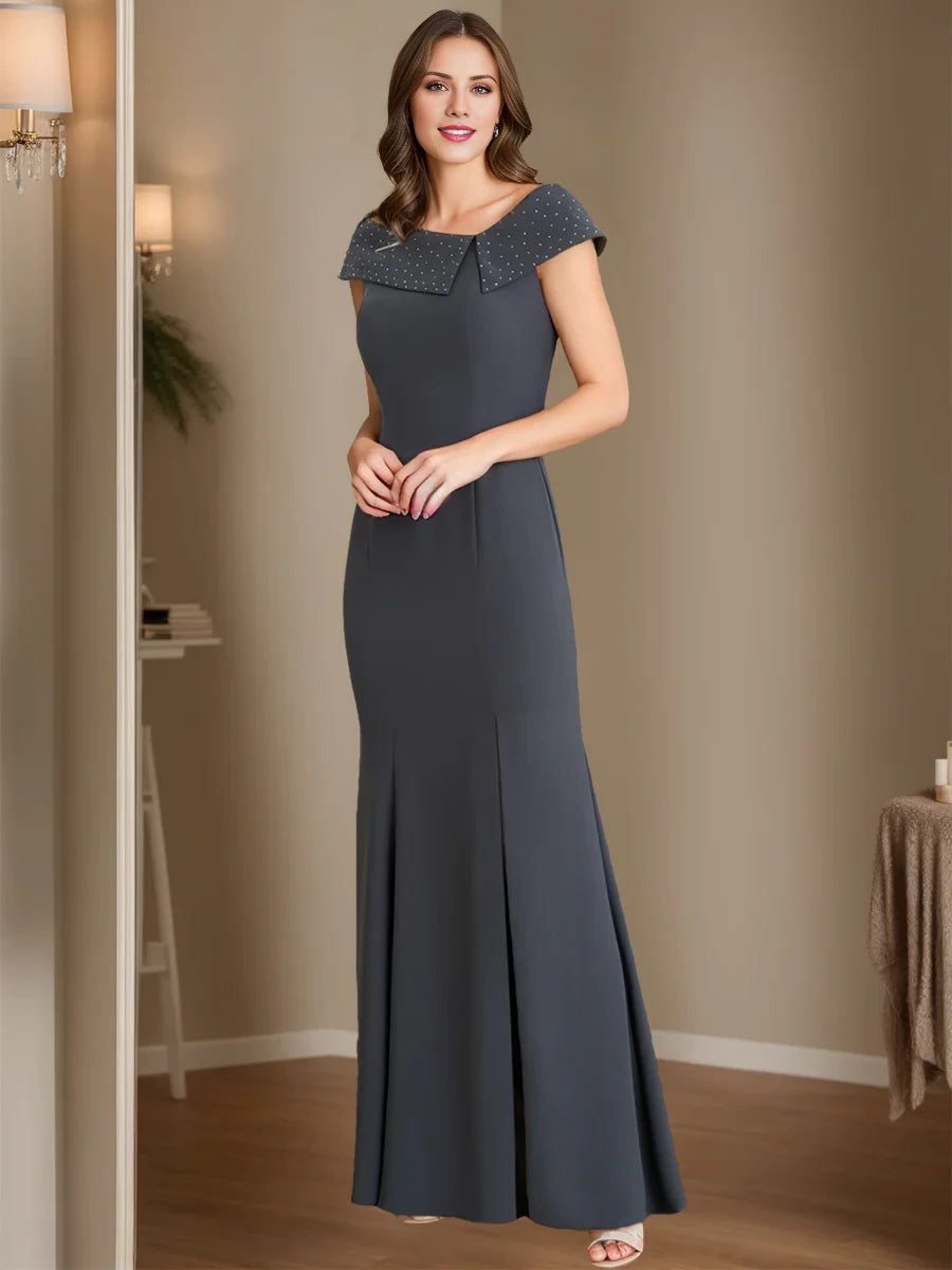 Elegant Mermaid Off - Shoulder Cap Sleeve Zipper Back Floor - Length Mother of the Bride Dresses
