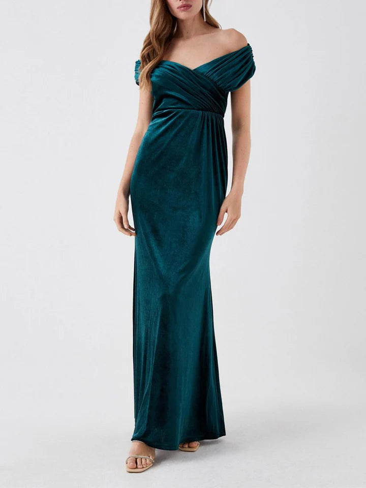 Elegant Mermaid Off - Shoulder Cap Sleeve Zipper Back Floor - Length Mother of the Bride Dresses