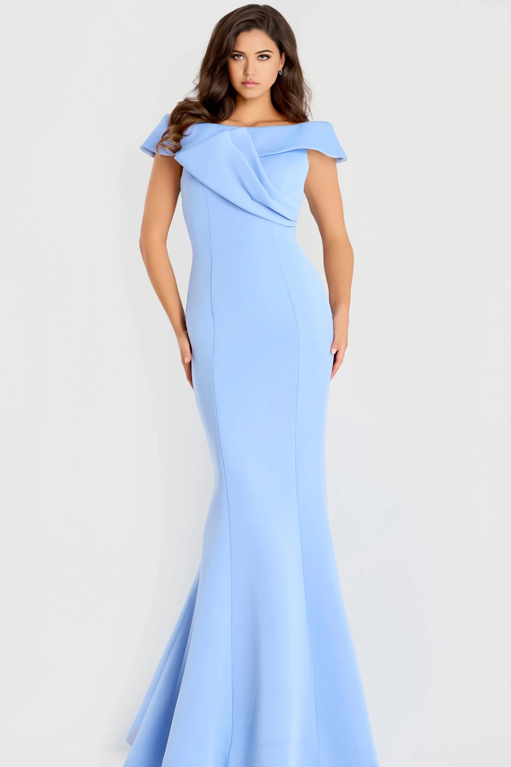Elegant Mermaid Off-Shoulder Draped-Accent Short-Sleeve Long Length Evening Dresses