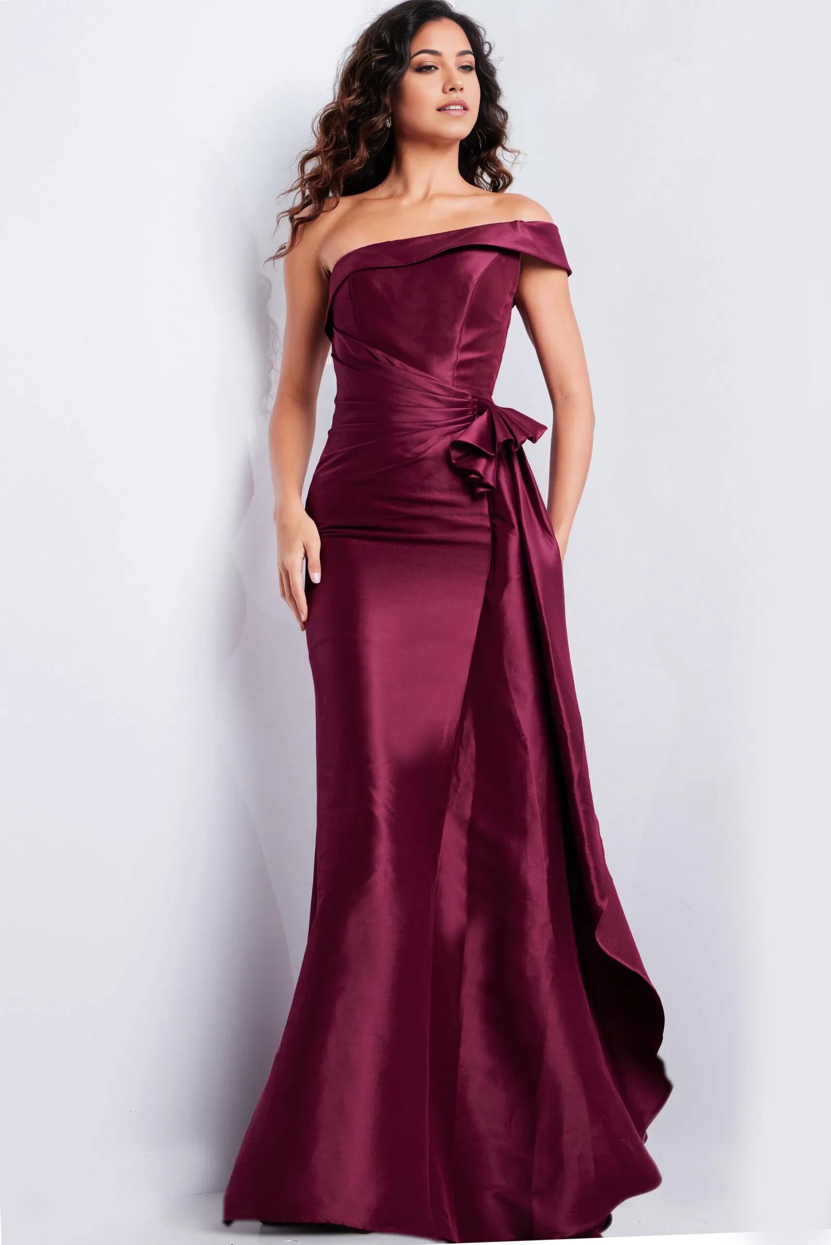 Elegant Mermaid Off-Shoulder Ruffle-Accent Long Length Evening Dresses