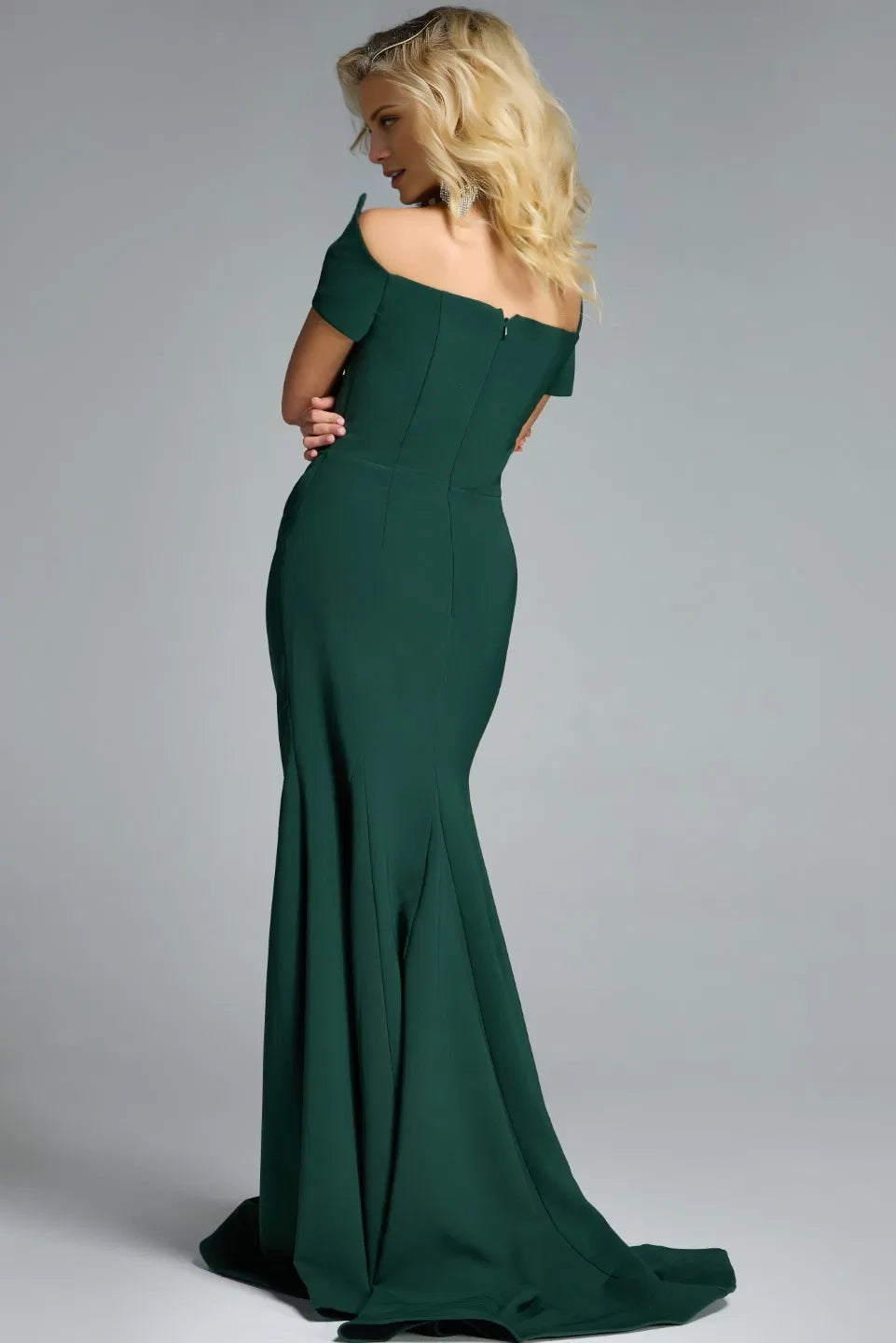 Elegant Mermaid Off-Shoulder Short-Sleeve Back-Zip Long Length Evening Dresses