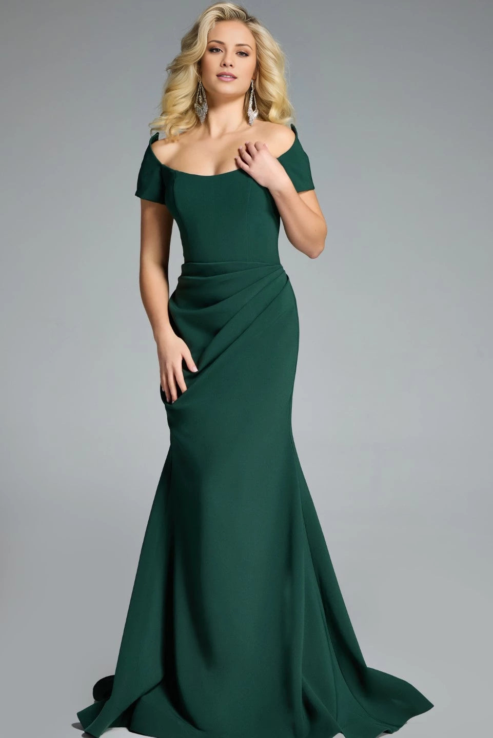 Elegant Mermaid Off-Shoulder Short-Sleeve Back-Zip Long Length Evening Dresses