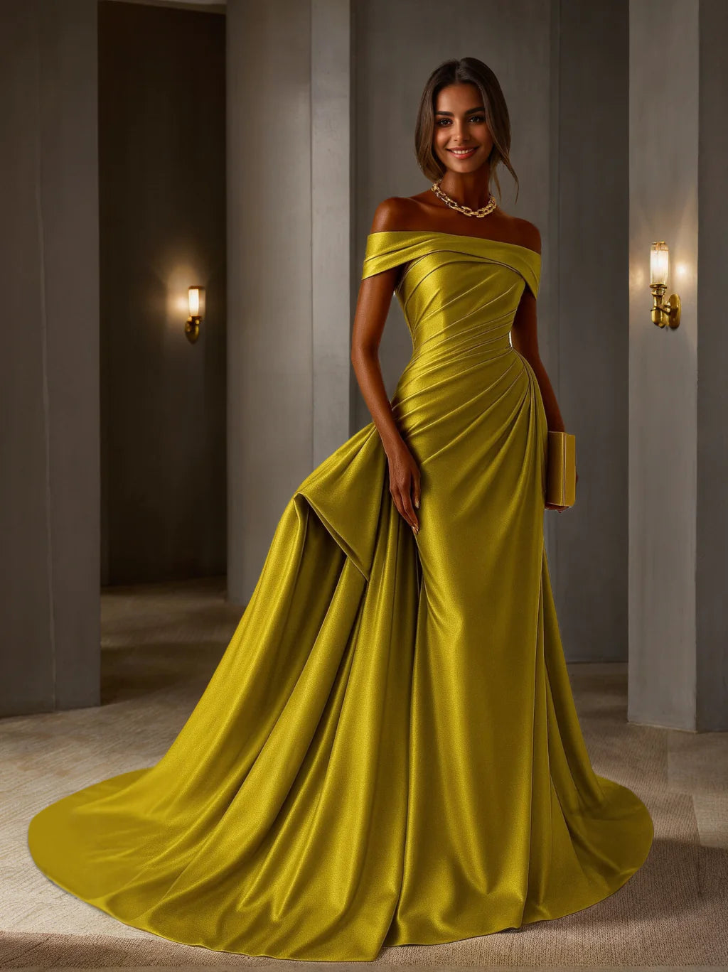 Elegant Mermaid Off - Shoulder Sleeveless Zipper Back Floor - Length Evening Gown
