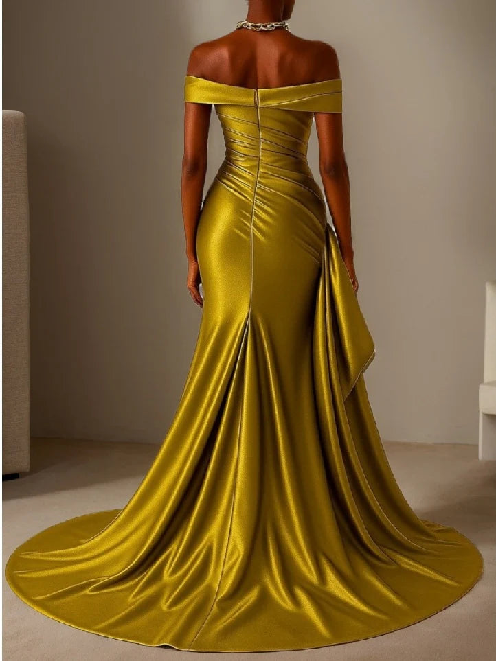 Elegant Mermaid Off - Shoulder Sleeveless Zipper Back Floor - Length Evening Gown
