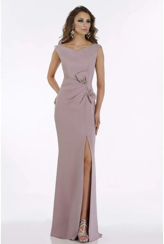 Elegant Mermaid Off-Shoulder Sleeveless V-Back Dusty Rose Satin Floor-Length Mother of the Bride Dresses